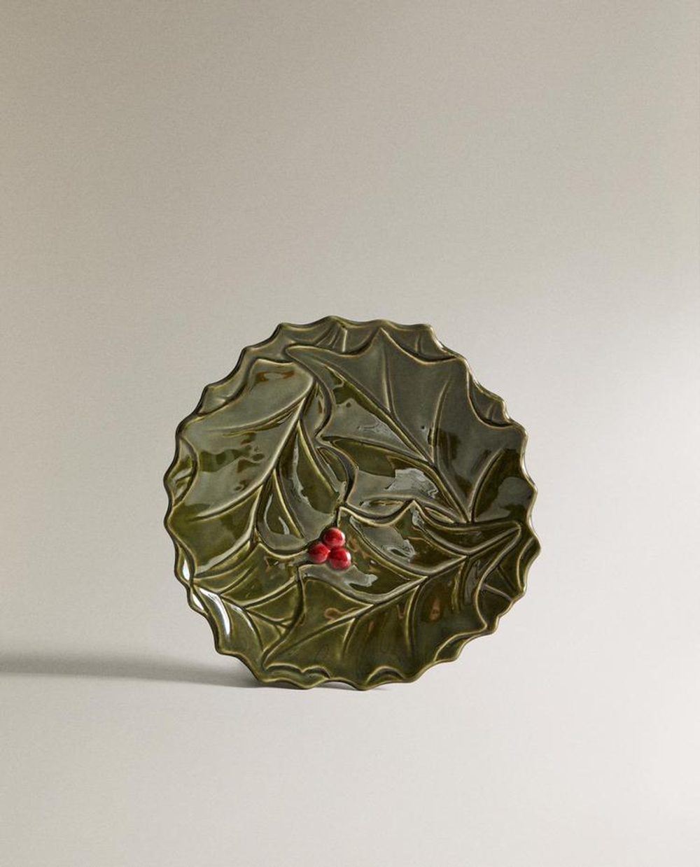 ZARA HOME НОВОГОДНЯЯ ТАРЕЛКА ДЛЯ ХЛЕБА ИЗ ФАРФОРА С УЗОРОМ «ПАДУБ», ЗЕЛЕНЫЙ