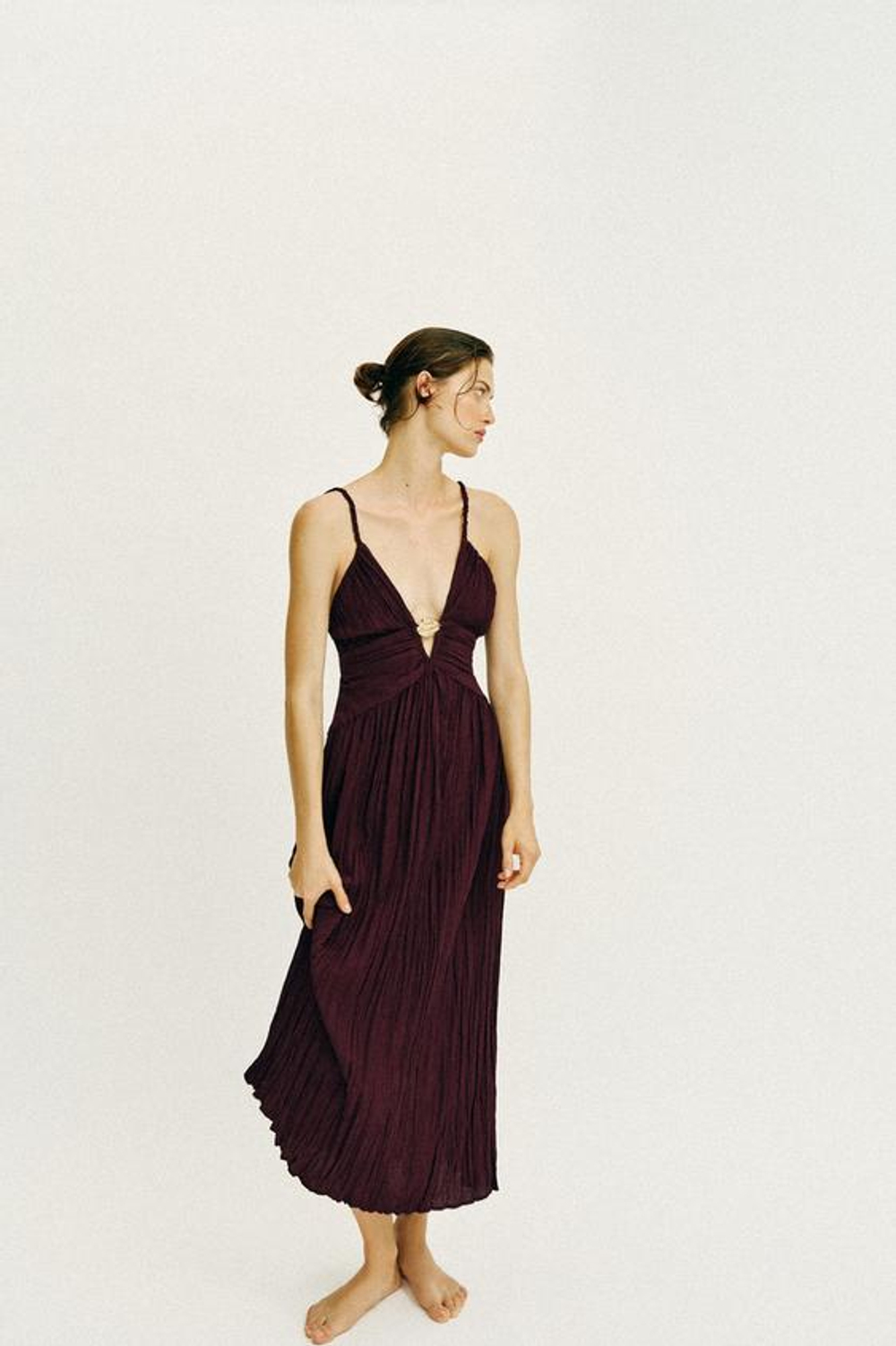ZARA ПЛАТЬЕ МИДИ С ЗОЛОТИСТОЙ ФУРНИТУРОЙ, БУРГУНДИ