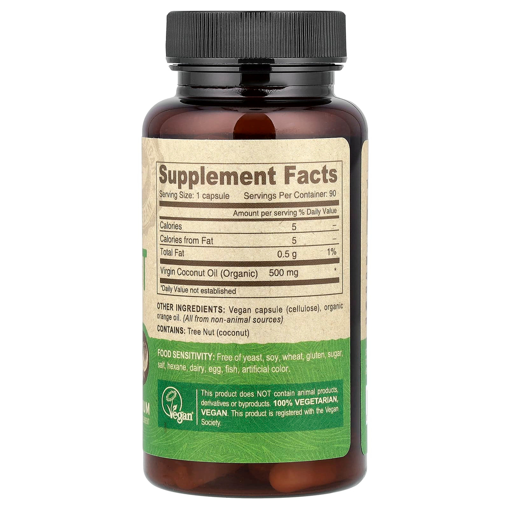 Deva, веганское кокосовое масло, холодного отжима, 90 веганских капсул (500 мг в 1 капсуле)