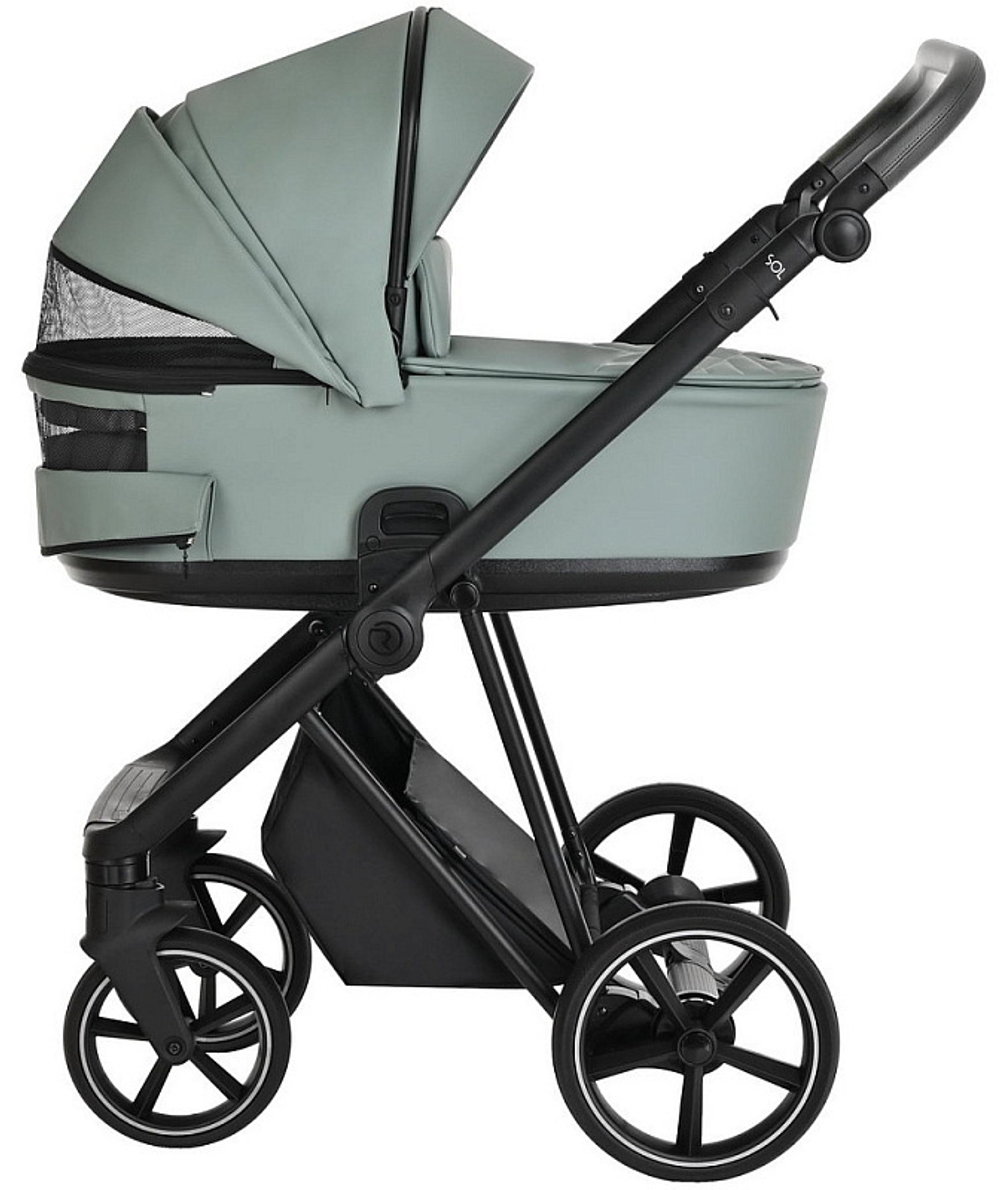 Детская коляска Roan Sol Кожа 3 в 1 с автокреслом Avionaut Silver Black RSL/2023 Misti Mint/Grey/руч. Серый