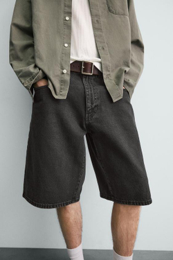 ZARA ДЖИНСОВЫЕ ШОРТЫ BAGGY FIT, УГОЛЬНЫЙ