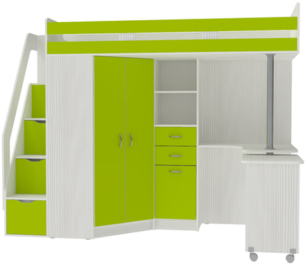 Кровать-чердак КарИВи Мийа Белое Дерево Лайм