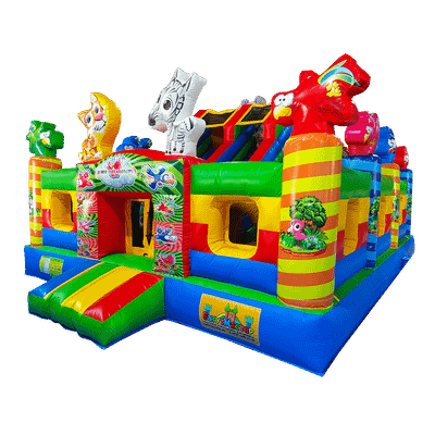 Коммерческий надувной батут «Звериный мир» с горкой и аркой, 6*5*4.2 м.