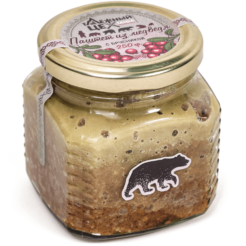 Паштет из мяса медведя с брусникой 250г.