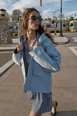 ZARA СТЕГАНАЯ КУРТКА С КОМБИНИРОВАННЫМ ВОРОТНИКОМ, НЕБЕСНО-ГОЛУБОЙ