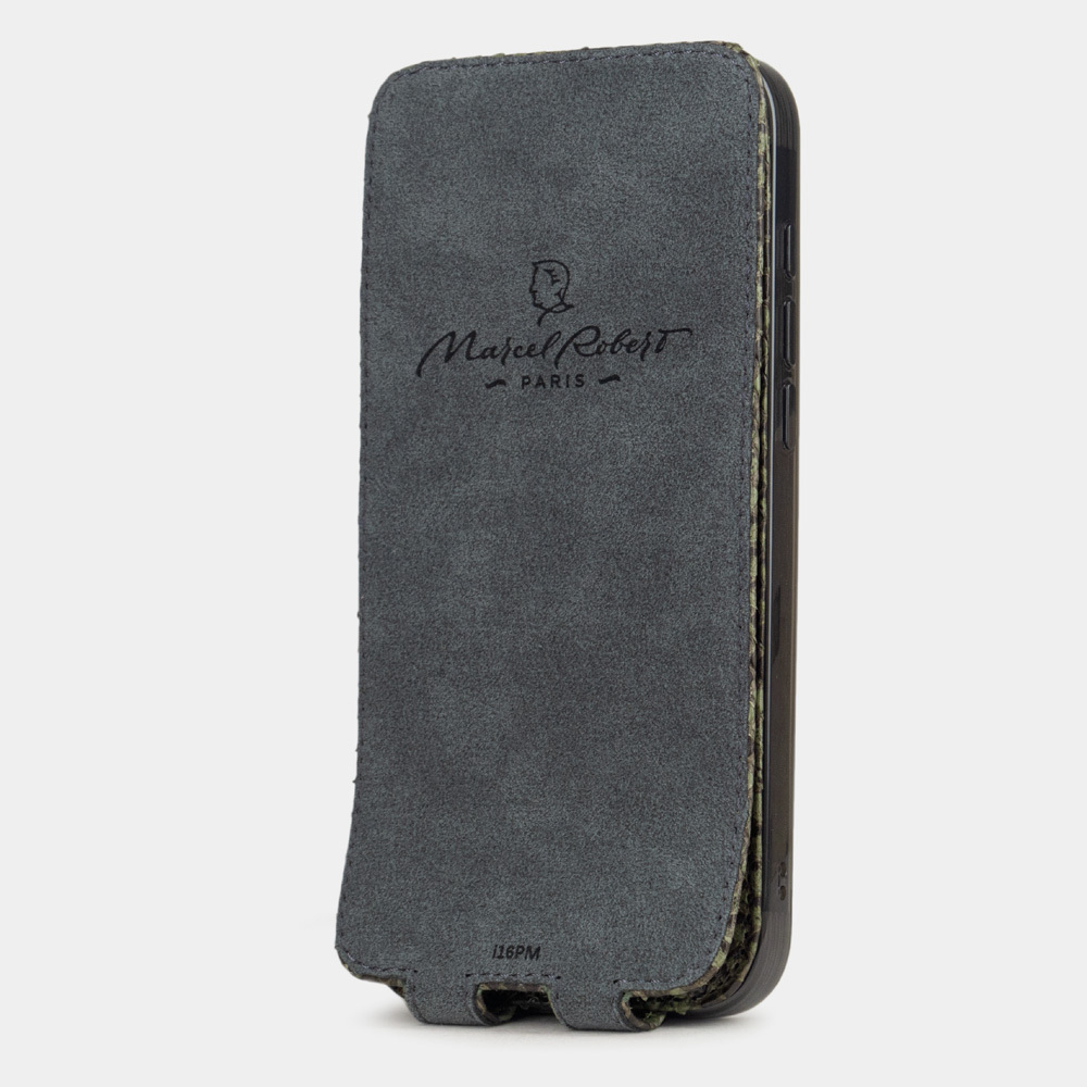 Чехол для iPhone 17 Pro Max кожаный, питон зеленого цвета