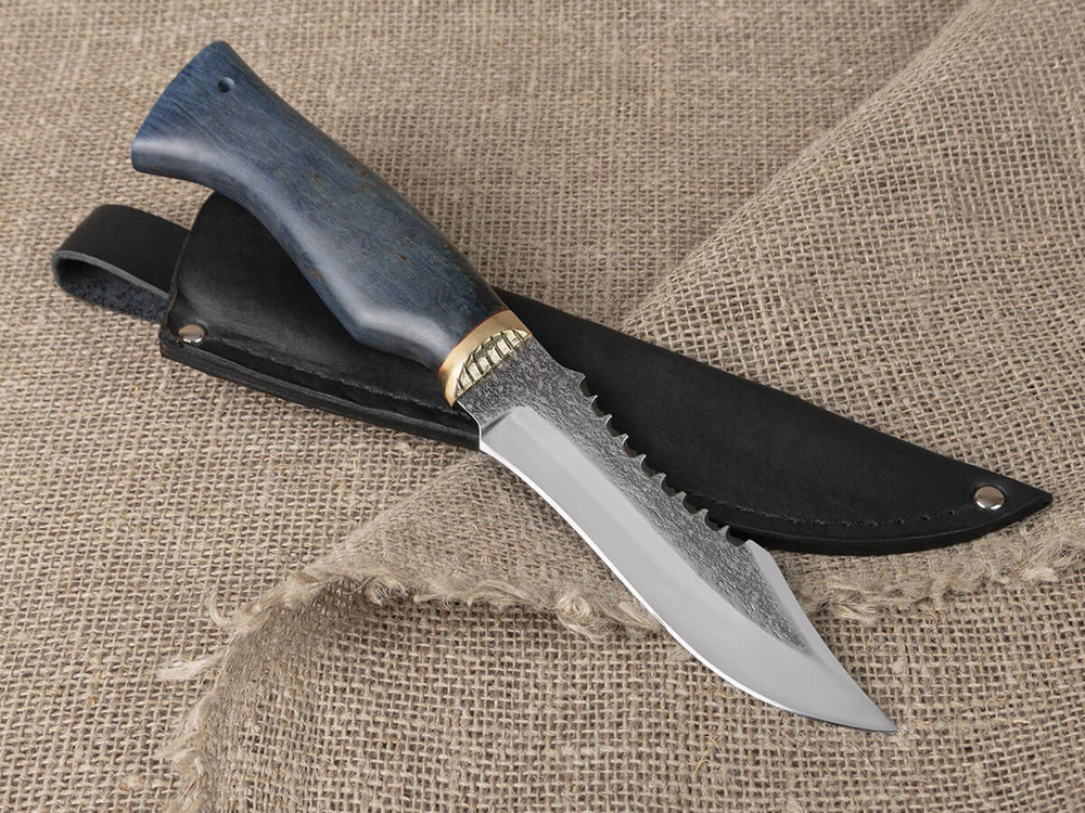 Нож "Щукарь", сталь Bohler N690, рукоять синяя стабилизированная береза