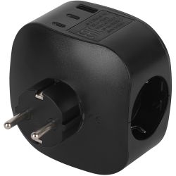 Разветвитель электрический ЭРА SP-3e-3USBAC-B на 3 розетки + 3 USB A+C с заземлением со шторками 16А черный | Тройники