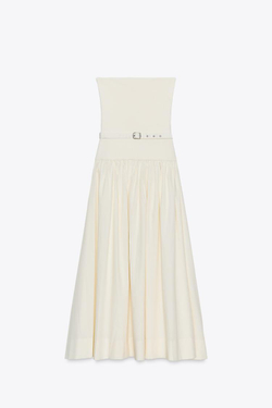 ZARA КОМБИНИРОВАННОЕ ПЛАТЬЕ С ПОЯСОМ, ЭКРЮ