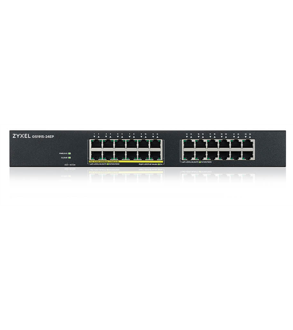 Smart L2 коммутатор PoE+ Zyxel NebulaFlex GS1915-24EP, rack 19", 24xGE (12xPoE+), бюджет PoE 130 Вт
