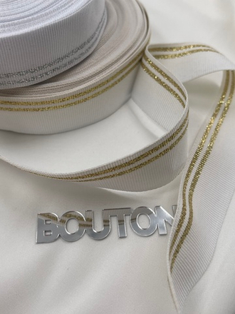 Репсовая лента белая с золотистыми полосками