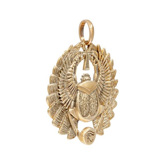 Подвеска Жук Скарабей большой - кулон из бронзы, вид сбоку