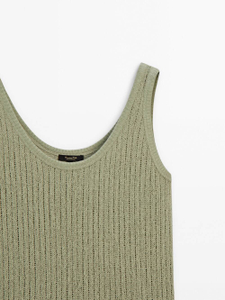 Massimo Dutti Топ с горловиной в рубчик и бретелями, зеленый