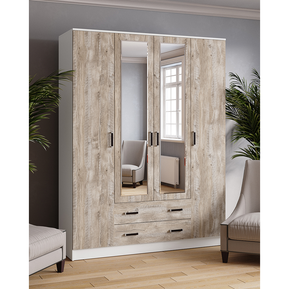 Шкаф для одежды и белья с антресолью Лагуна 160 см, белый/дуб юкон