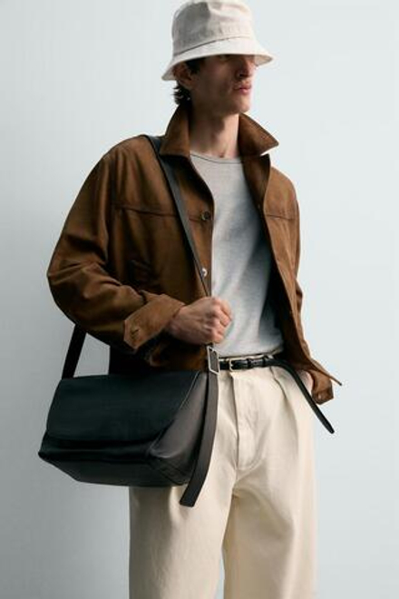 ZARA КОЖАНАЯ СУМКА С ПЛЕЧЕВЫМ РЕМНЕМ, КОРИЧНЕВЫЙ