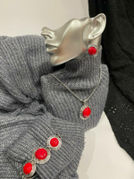 Подвеска серьги, браслет  Бижутерия Комплект "Красный Коралл", кольцо, серьги, браслет, бижутерный сплав, коралловый цвет