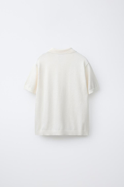 ZARA ПОЛО ИЗ ХЛОПКА И ЛЬНА В ПОЛОСКУ, ЭКРЮ