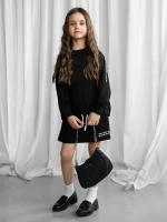 Черный костюм для девочки, толстовка и юбка