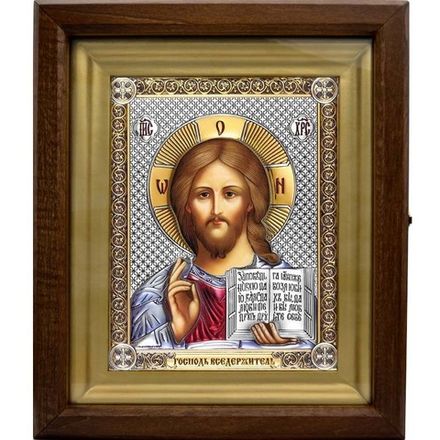 Спас Вседержитель. Икона Иисуса Христа в серебряном окладе.