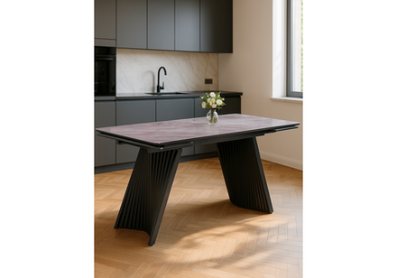 Стол стеклянный Woodville Вейв 140(200)х80 кристл серый мрамор, черный