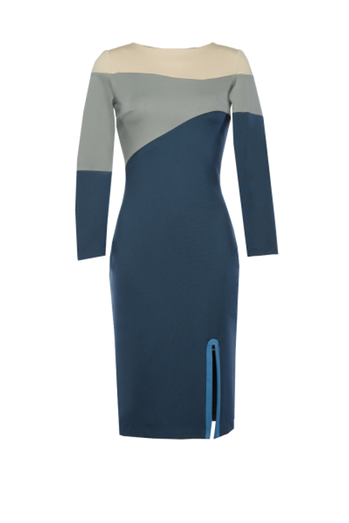 Платье футляр с контрастной отделкой разреза 10-18FW