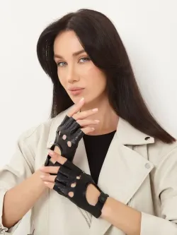 Перчатки без пальцев короткие кожаные