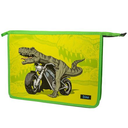 Папка для труда 2 отделения А4 на молнии, ламинат Канцбург Динозавр байкер