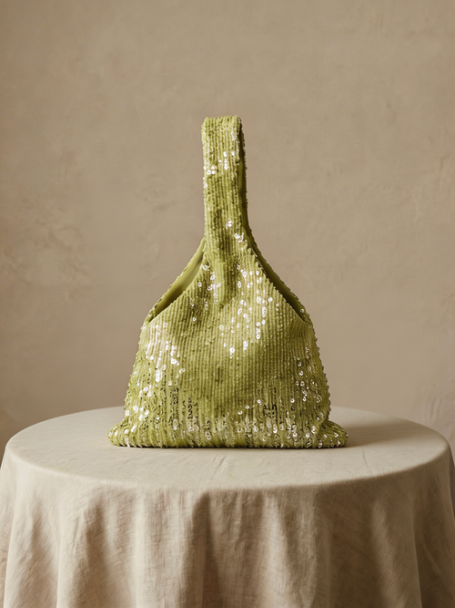 Свадебный клатч салатового цвета с пайетками