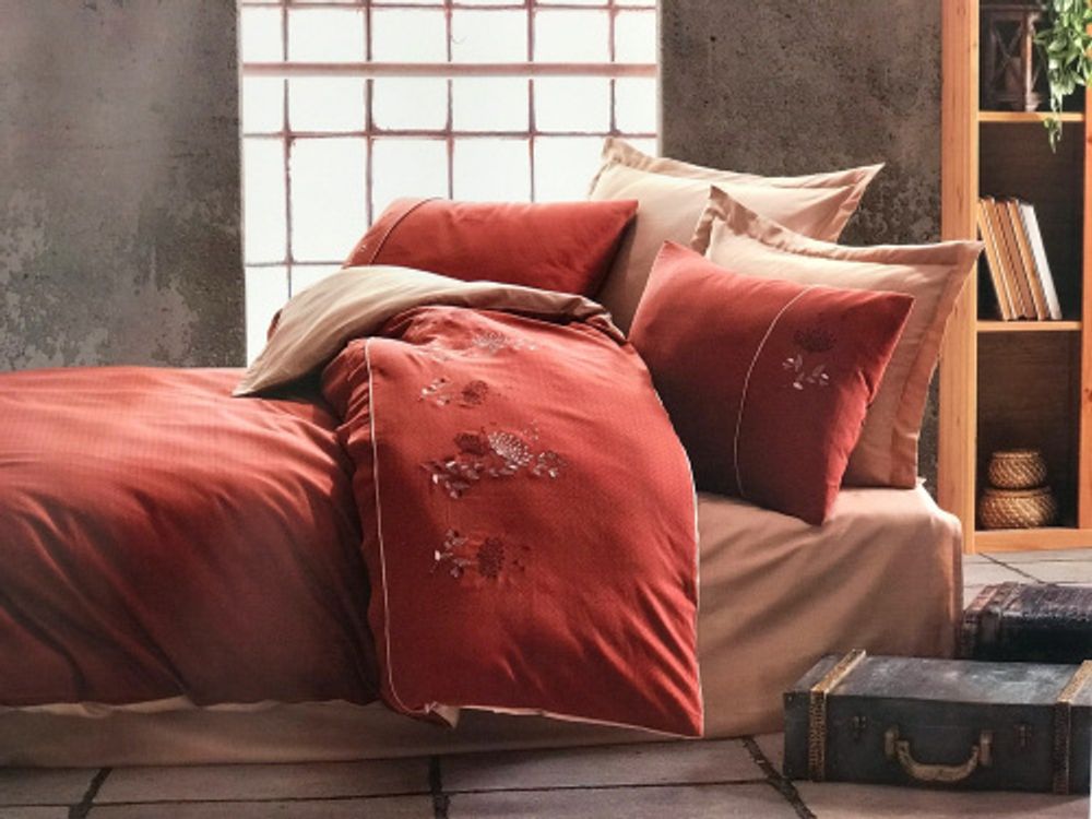 Комплект постельного белья Saheser (LOTUS) сатин 2,0 спальный (евро), kiremit (красный)