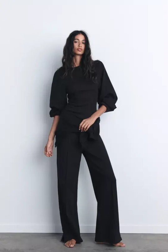 ZARA ТОП ОБЛЕГАЮЩЕГО КРОЯ С БЛОКИРОВКОЙ, ЧЕРНЫЙ