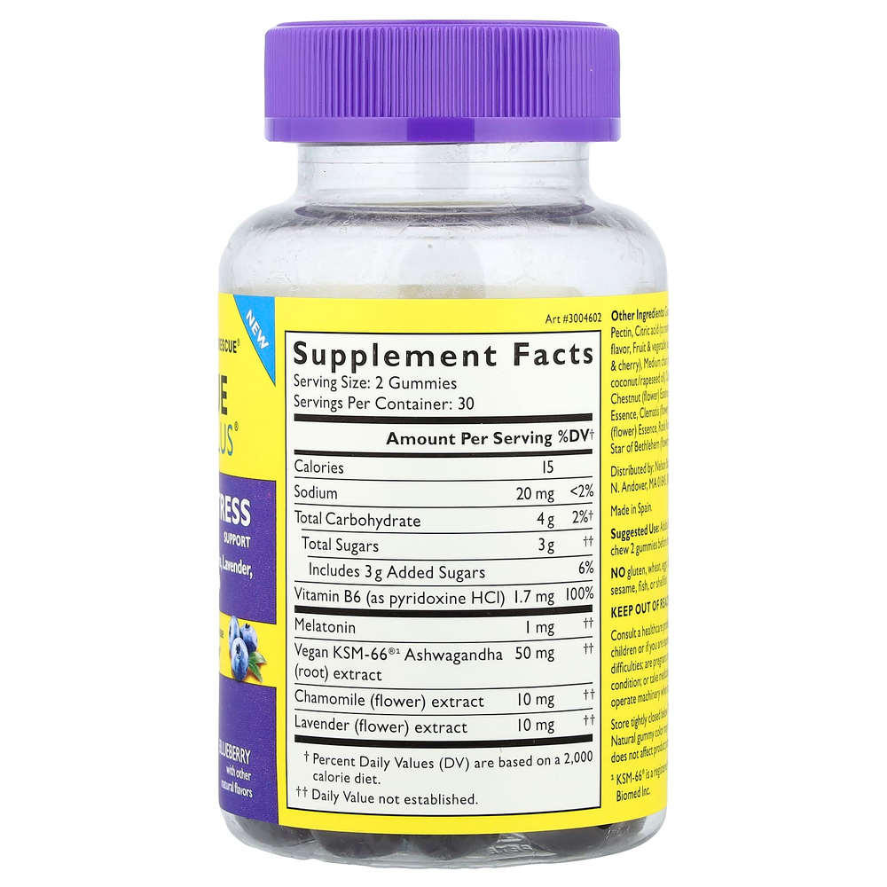 Bach, Rescue Plus®, жевательные таблетки для поддержки сна и стресса, со вкусом голубики, 60 веганских жевательных таблеток