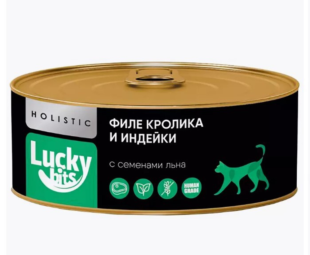 Lucky bits для кошек филе кролика и индейки с семенами льна, 100 г