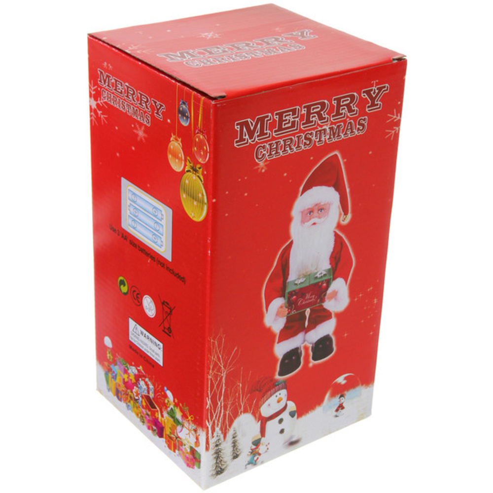 Дед Мороз музыкальный 30 см в красной шубе с подарком, микс (работает от 3*АА - в комплект не входят)