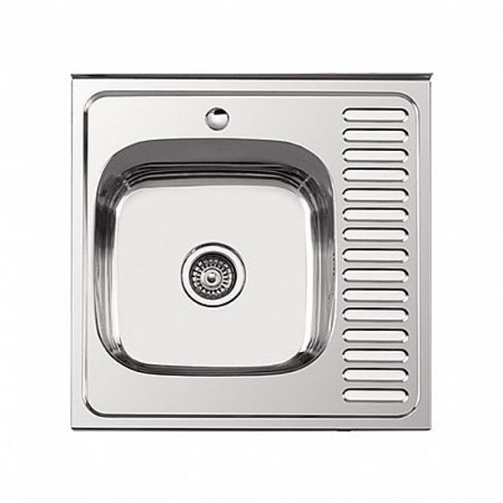 Мойка накладная 600х600 левая глянец + сифон