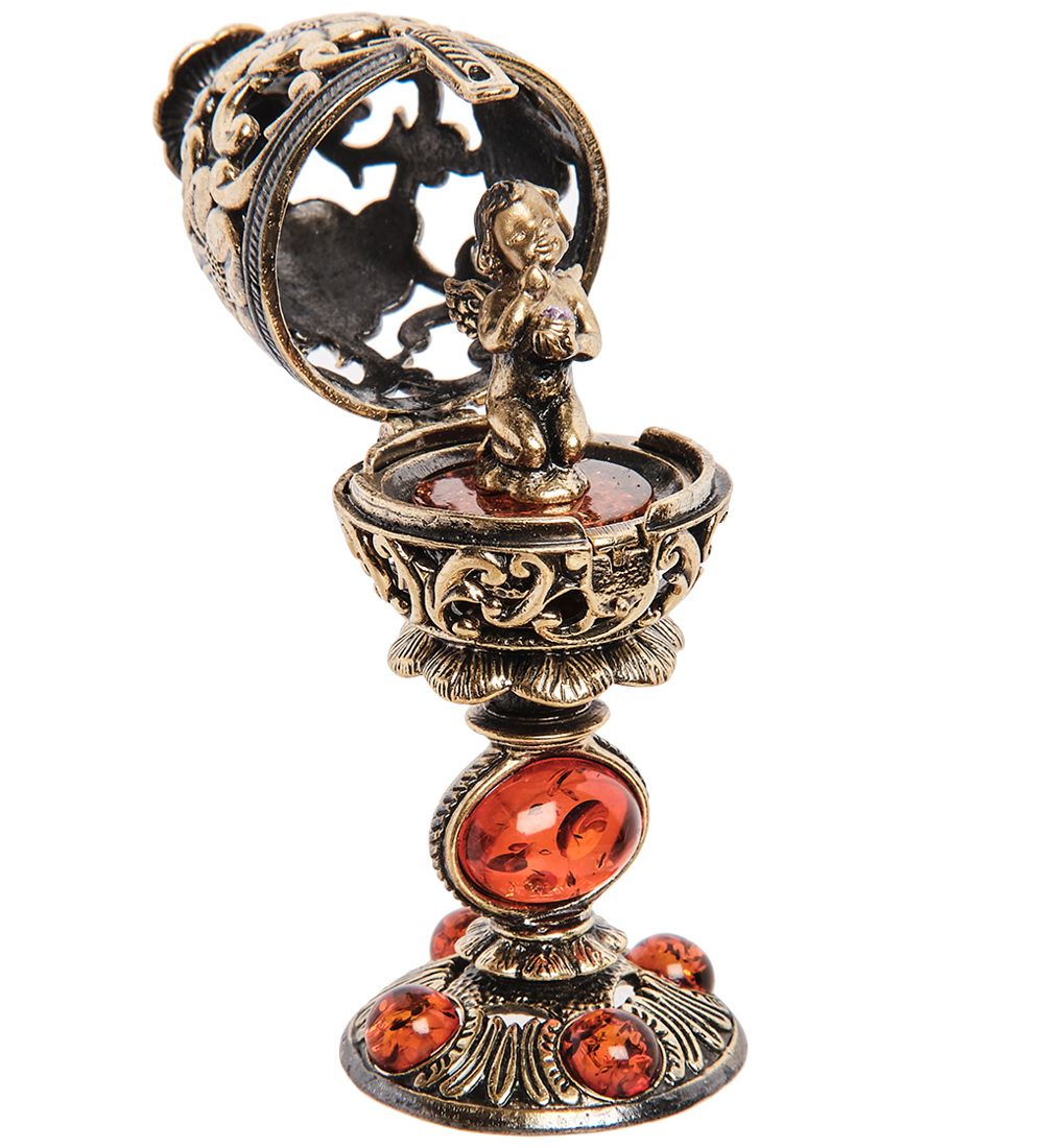 Народные промыслы AM-3280 Фигурка «Яйцо с Ангелом» (латунь, янтарь)