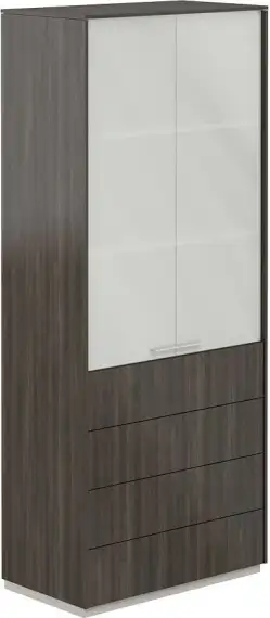 NZ-0312.BT.BT / Шкаф высокий со стеклом мат., 4 ящ., обвязка BT, фасады BT / 824х450х1976, обвязка BT, фасады BT, стекло матовое GLM