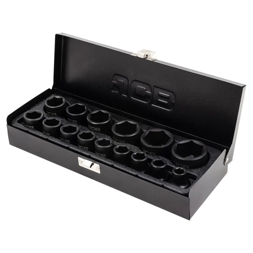 Набор головок ударных, 15пр. 1/2''6гр.(10,12,13,14,15,16,17,18,19,21,22,24,27,30,32мм),в метал. Кейсе JCB JCB-4159-5MPB