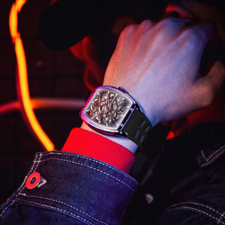 STARKING Steel Core Collection Mechanical Movement Silicone Strap Watch Men"s Watches Black Dial