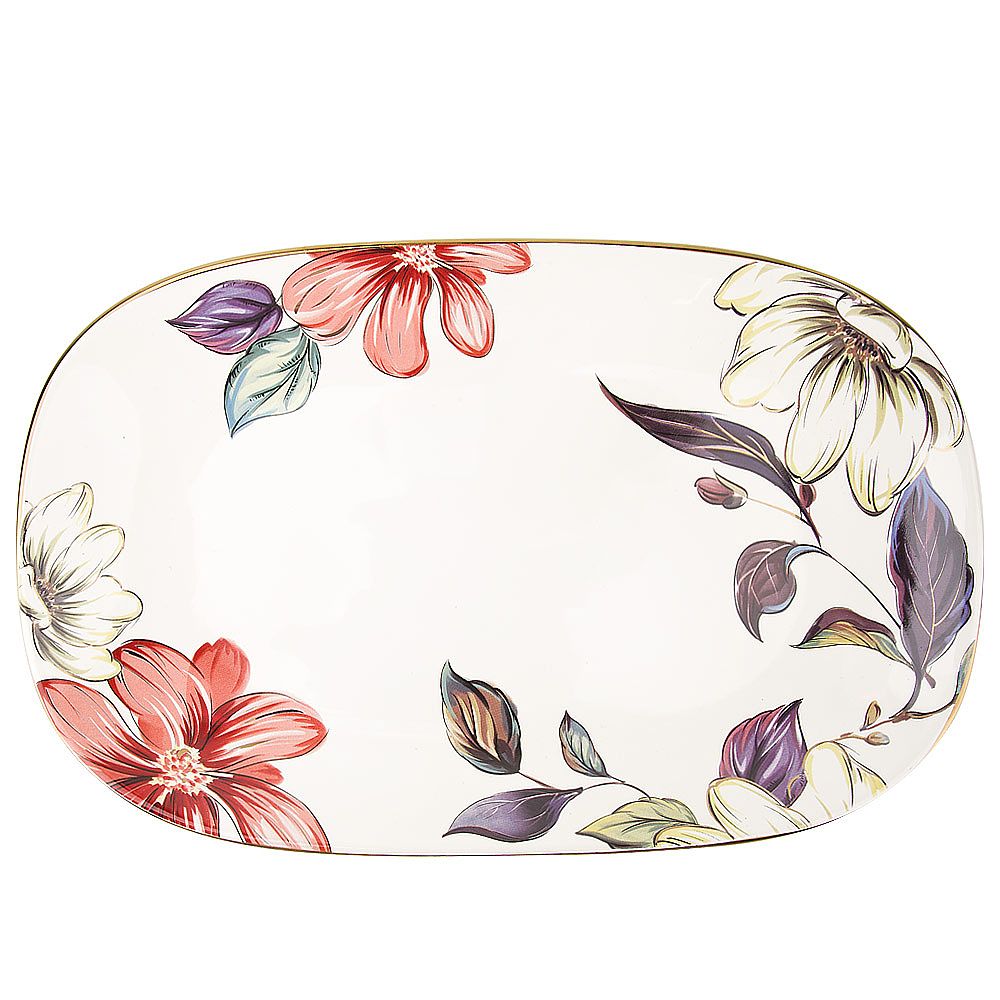 Блюдо сервировочное (с элементами золота) "Олеандр" 30*19*3см. (min6) (транспортная упаковка)