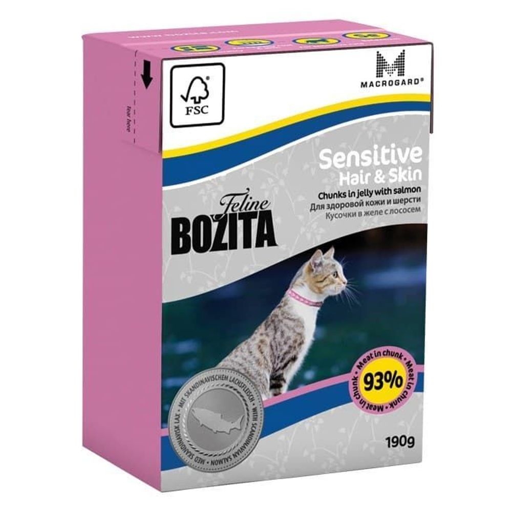 Bozita 190г. Кусочки в желе Для кожи и шерсти кошек с лососем (Sensitive Hair&amp;Skin)