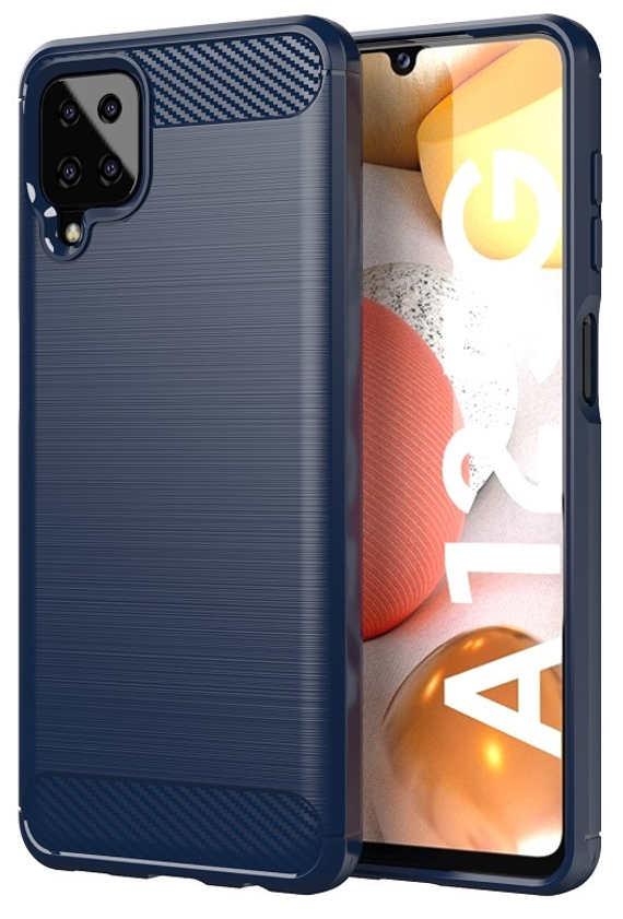 Чехол в стиле карбон темно-синего цвета на Samsung Galaxy A12, серия Carbon от Caseport