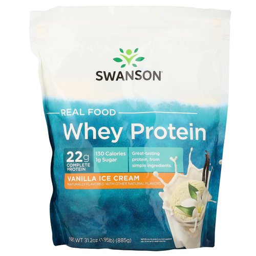 Swanson, Real Food Whey Protein, ванильное мороженое, 885 г (1,95 фунта)