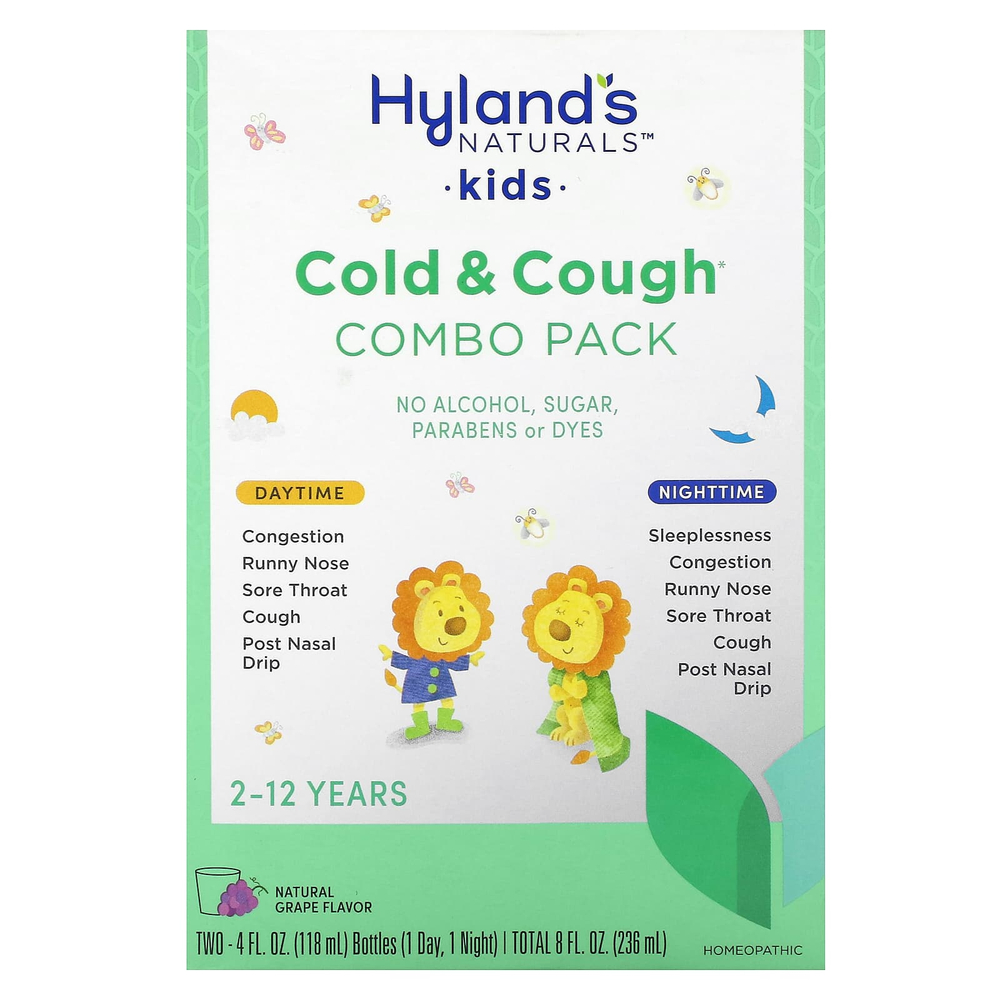Hyland's Naturals, Для детей, комбо-пакет от простуды и кашля, дневное и ночное время, для детей от 2 до 12 лет, из натурального винограда, 2 флакона по 118 мл (4 жидк. унц.)
