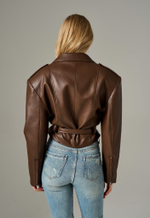 Куртка укороченная из экокожи, коричневый