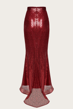 Бордовая юбка в пайетках со шлейфом