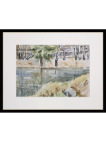 Картина авторская акварельная в паспарту 30х40 см на стену для интерьера "На берегу пруда в Тованово"