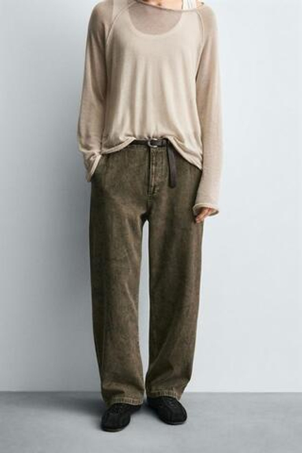 ZARA БРЮКИ КАРГО ИЗ ТКАНИ С АБСТРАКТНЫМ ПРИНТОМ, СЕРО-КОРИЧНЕВЫЙ