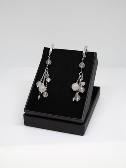 Серьги из розового кварца и циркония