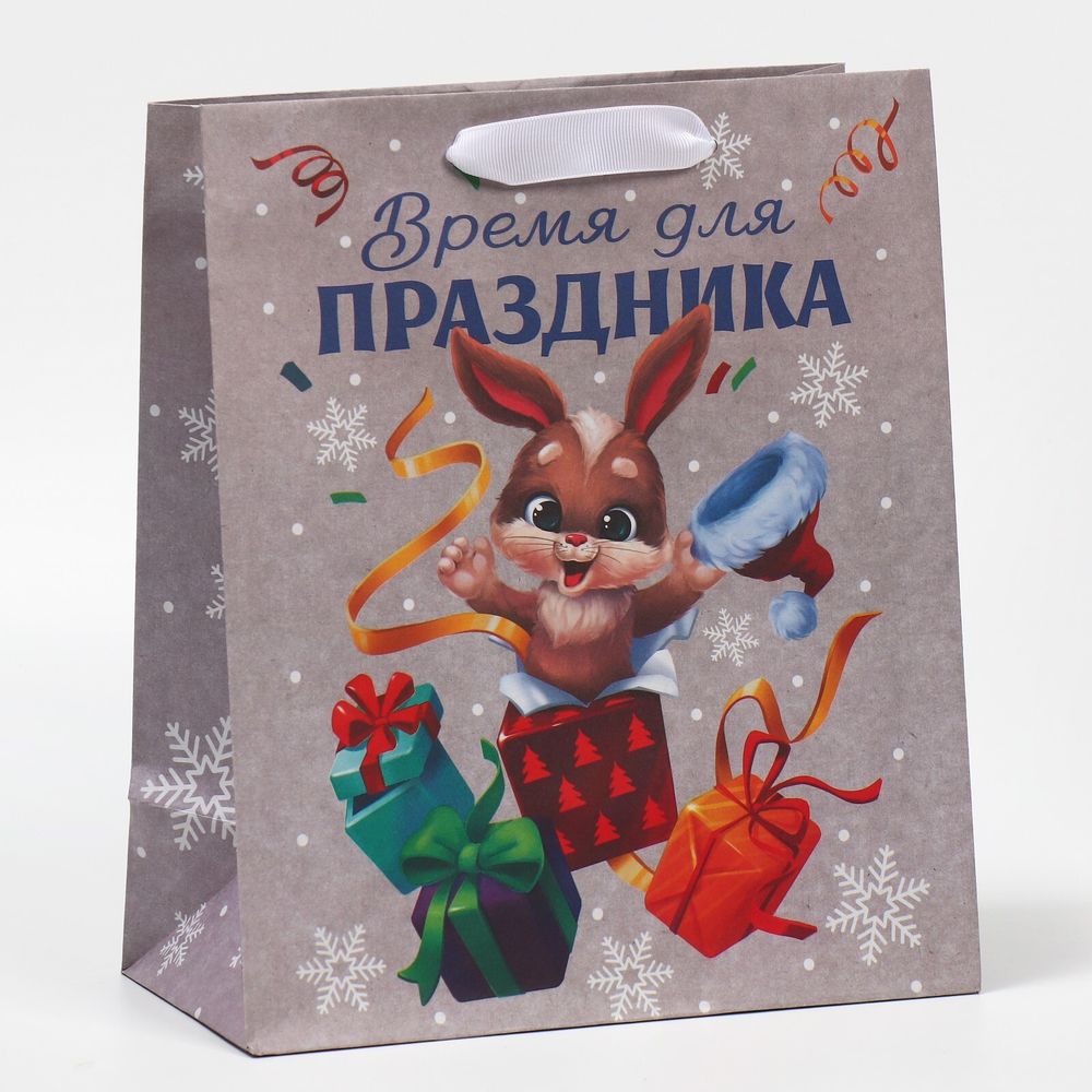 Пакет крафтовый вертикальный «Время для праздника», ML 23 × 27 × 11,5 см