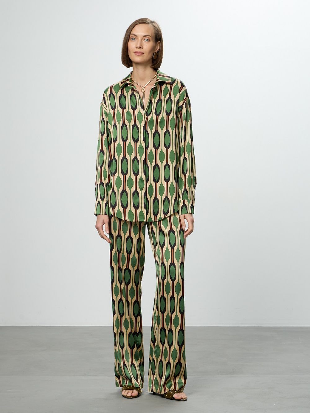 Рубашка Хельсинки зеленый принт вискоза
